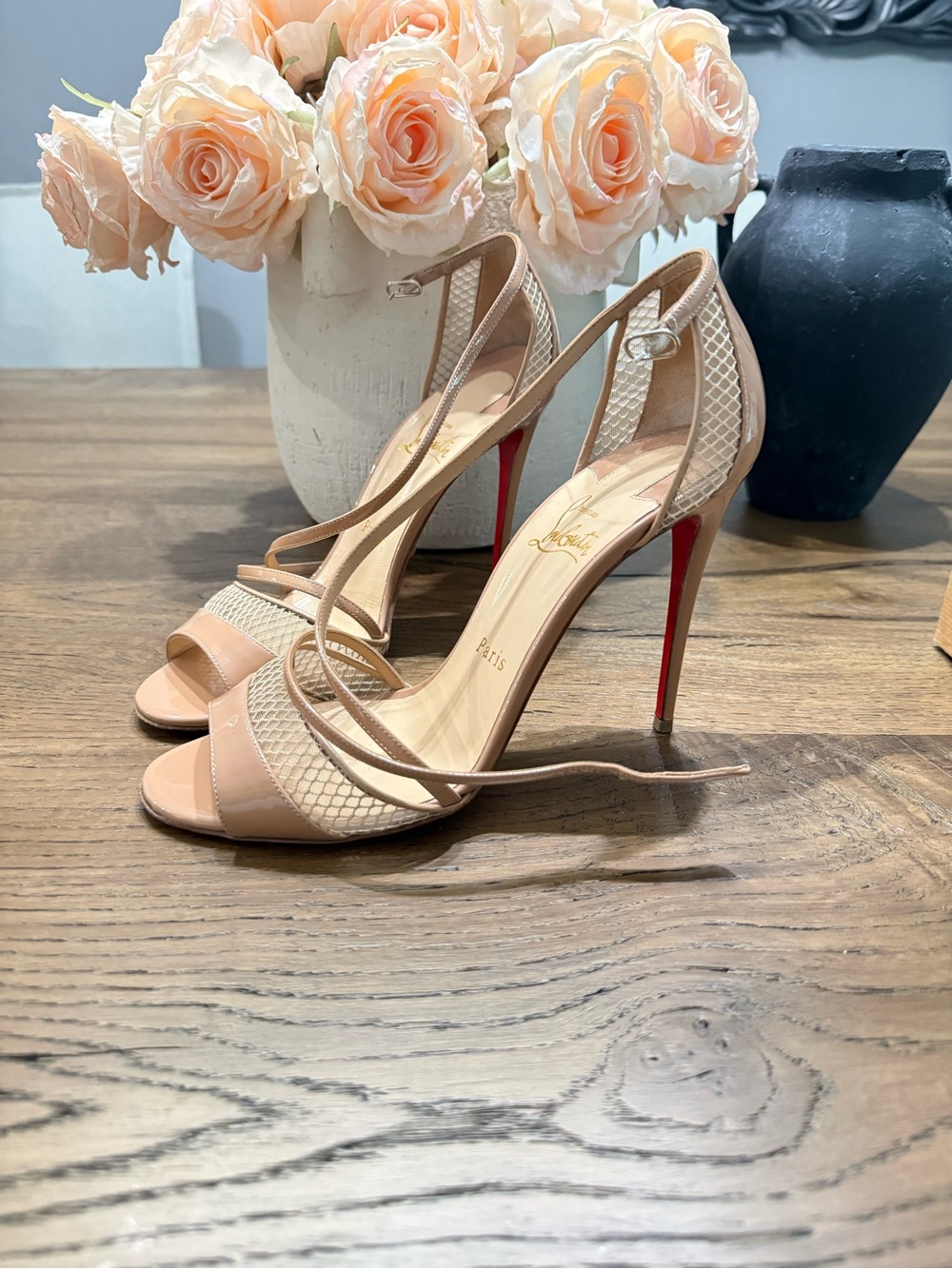 Christian Louboutin Slikova  Patent & Woven Slingback Stilettos with Red Soles